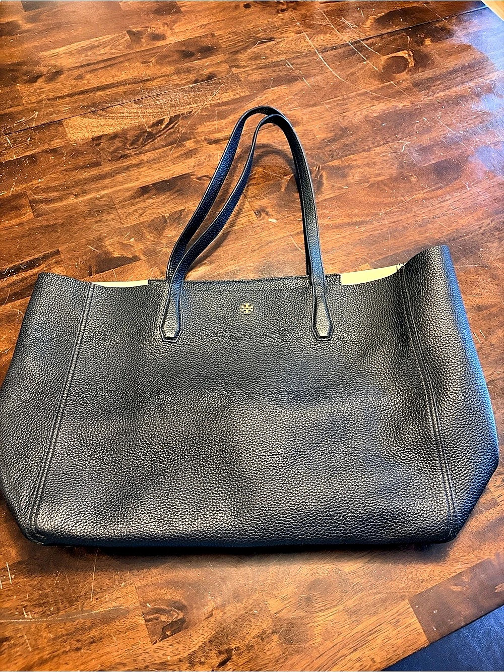 Tory Burch Perry Triple-Compartment Tote Leather Black & Brown